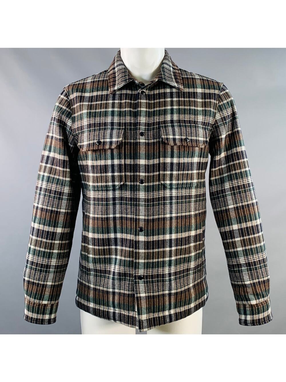 WOOLRICH Size M Grey Brown White Plaid Wool Blend Shirt Jacket